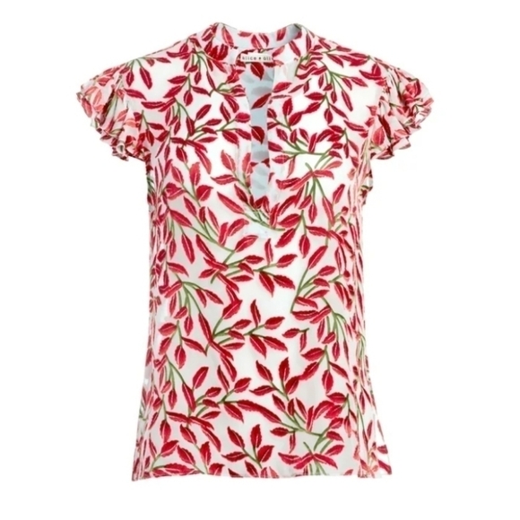 Alice & Olivia Malita Ruffle Mock Neck Blouse - Picture 1 of 12